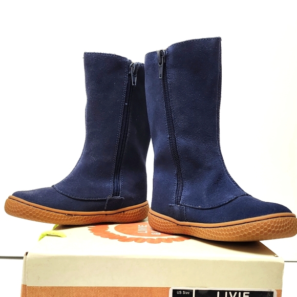 Navy Blue Suede Leather Zippered Boots by Livie & Luca - Picture 3 of 8